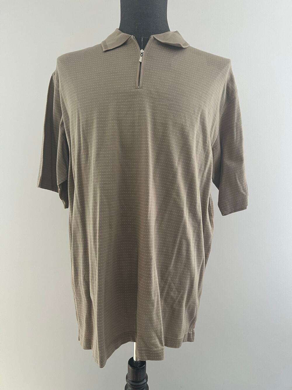 Vintage Cezani Short Sleeve Gold Polo Shirt 1/4 Zip Cotton Size Large SG